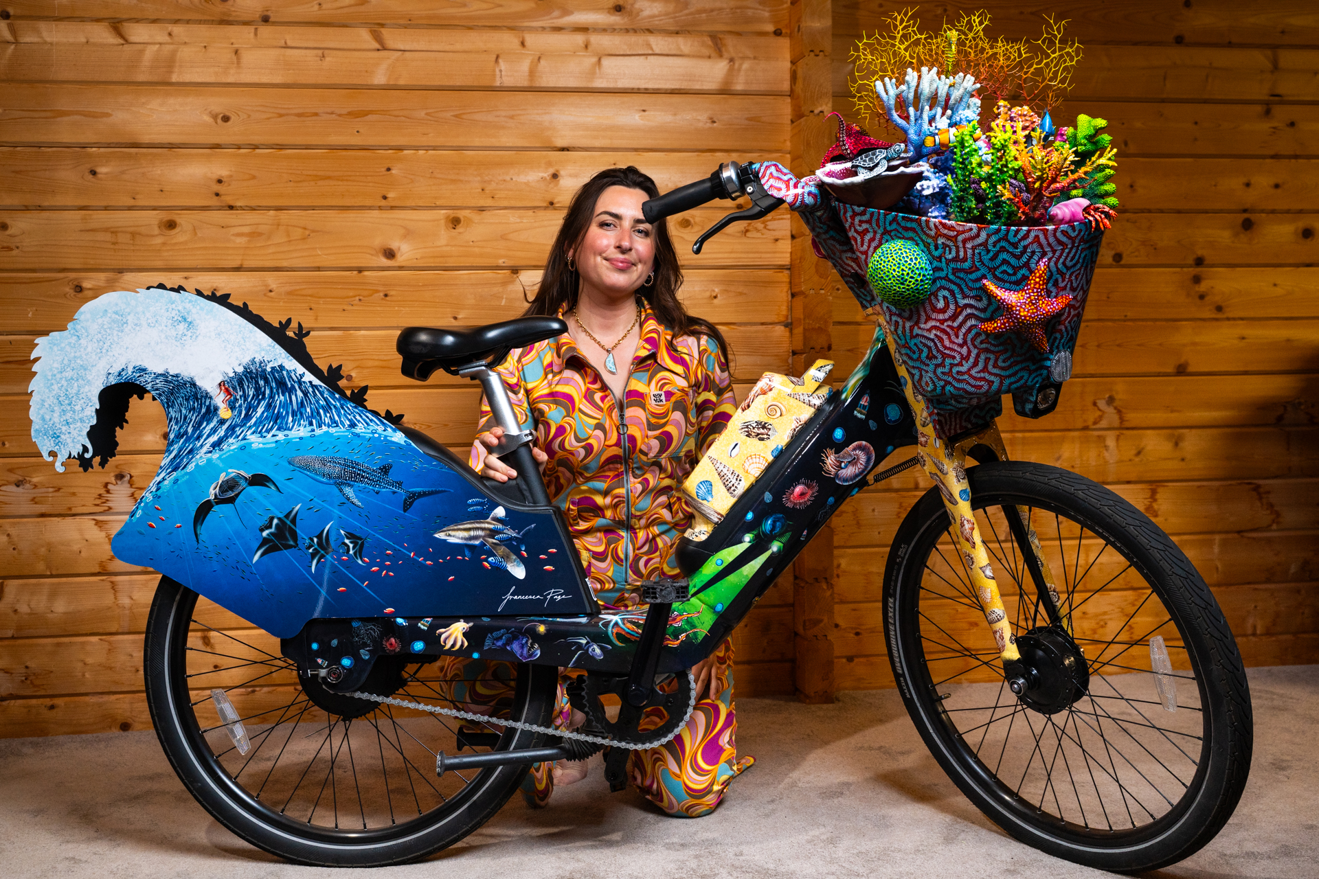 Francesca Page and her art installation created for the United Nations Ocean Conference